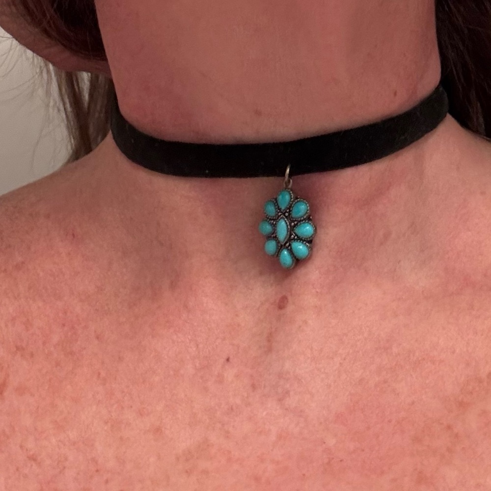 Turquoise Pendant Black Choker Necklace